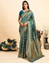 Vasthrlay Womens Banarasi Rama Blue Saree With Unstitched Blouse Piece