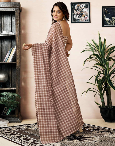 Vasthrlay Chanderi Printed Unstitched Off White Saree