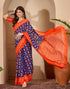 Vasthrlay Womens Printed Purple | Orange Border Saree With Unstitched Blouse Piece