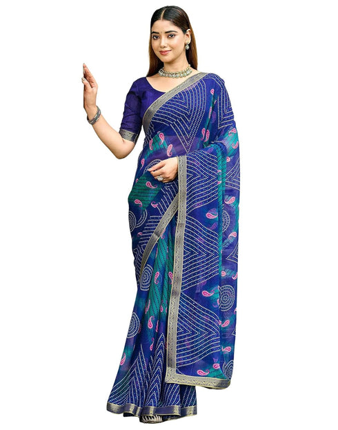 Vasthrlay Chiffon Bandhani Unstitched Green Saree