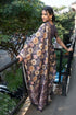 Vasthrlay Mauve Geometric Triangle Print Polyester Saree With Muted Gold Zari Border And Teal Blue Ruched Unstitched Blouse Piece