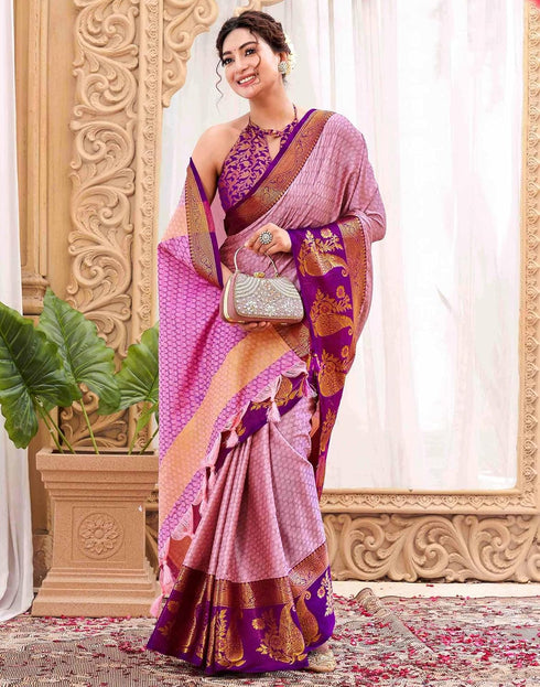 Vasthrlay Banarasi Jacquard Unstitched Mustard Saree