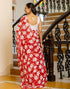 Vasthrlay Georgette Printed Red Saree With White Unstitched Blouse Piece