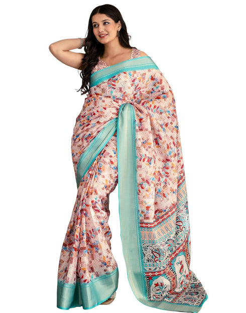 Vasthrlay Womens Printed Unstitched Beige Saree