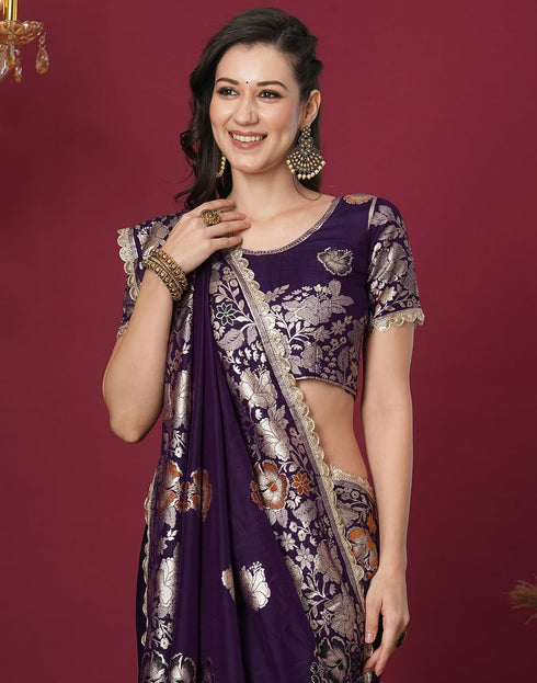 Vasthrlay Kanjivaram Banarasi Unstitched Red Saree