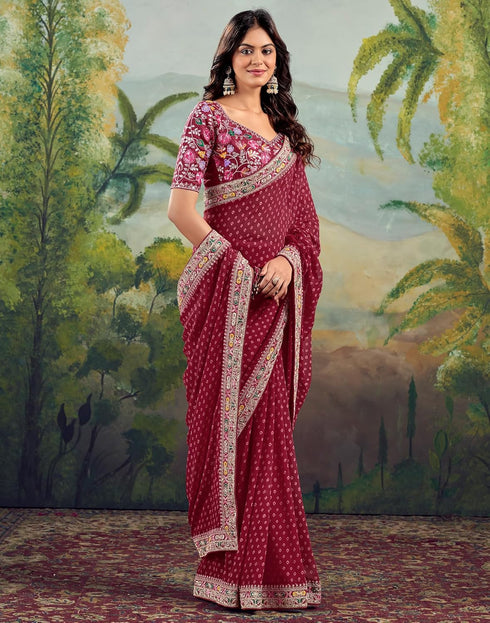 Vasthrlay Embroidery Traditional Unstitched Violet Saree