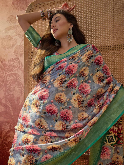Vasthrlay Printed Jacquard Unstitched Dusty Pink Saree
