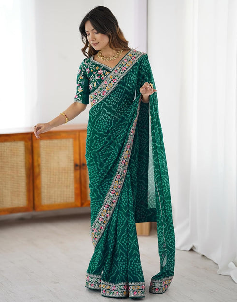 Vasthrlay Georgette Embroidery Unstitched Pink Saree