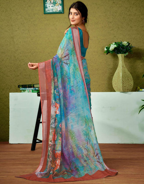 Vasthrlay Womens Cotton Printed Multicolor Saree