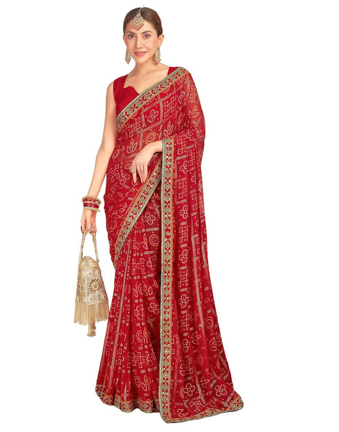 Vasthrlay Georgette Embroidery Unstitched Pink Saree