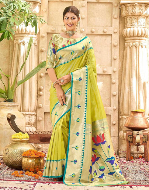 Vasthrlay Paithani Kanjivaram Unstitched Pink Saree
