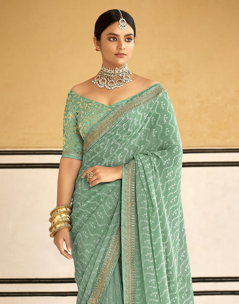 Vasthrlay Embroidery Georgette Unstitched Sky Blue Saree