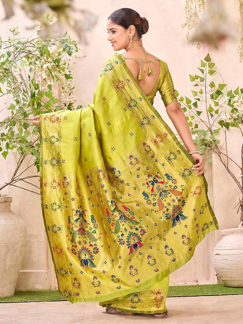 Vasthrlay Paithani Weaving Green Saree