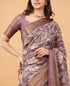 Vasthrlay Mauve Patchwork Print Polyester Saree With Zari Border And Unstitched Blouse Piece