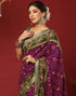 Vasthrlay Georgette Bandhani Wine And Olive Green Saree With Unstitched Blouse Piece