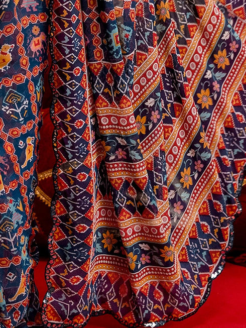 Vasthrlay Sequins Embroidery Orange Saree