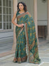 Vasthrlay Georgette Bandhani Dark Green And White Saree With Unstitched Blouse Piece