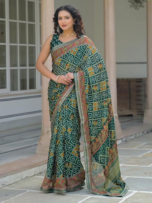 Samah Georgette Bandhani Pink Saree