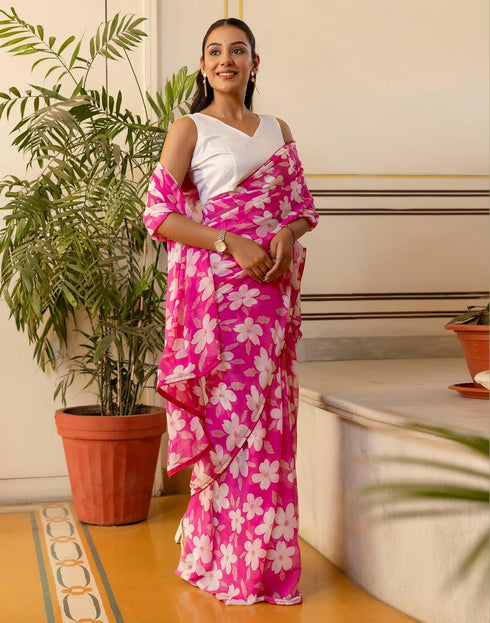 Vasthrlay Georgette Printed Unstitched Lavender Saree