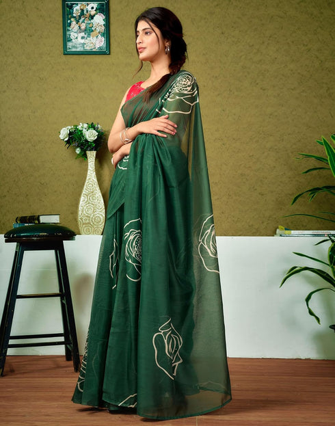 Vasthrlay Chanderi Printed Unstitched Blue Saree