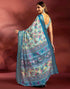 Vasthrlay Printed Jacquard Rama Bluen Saree With Unstitched Blouse Piece