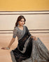 Vasthrlay Georgette Embroidery Black And White Saree With Unstitched Blouse Piece