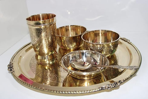 Pure Brass 6 Pcs Dinner Set |Thali Set