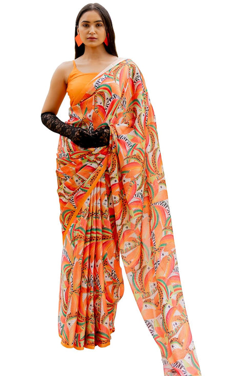 Vasthrlay Fashion Georgette Off Multicolor Ethnic Wear
