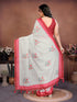 Vasthrlay Off White Linen Floral | Striped | Check Design Printed Saree With Solid Unstitched Linen Blouse Piece