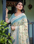 Vasthrlay Womens Printed Cream Saree With Unstitched Blouse Piece