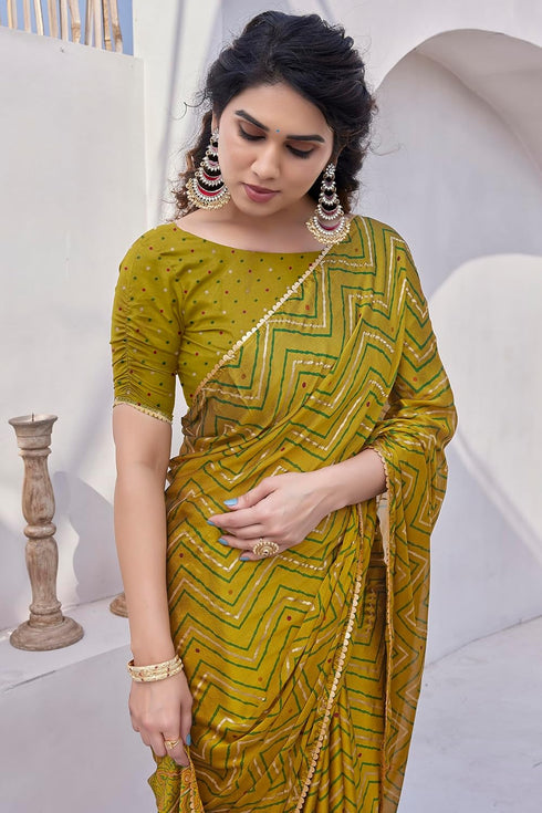 Vasthrlay Fashion Chiffon Chevron Printed Ethnic Wear