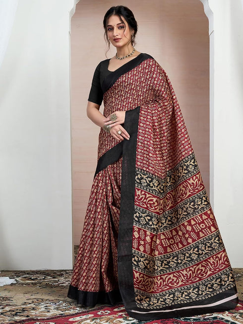 Vasthrlay Bandhani Printed Unstitched Black Saree