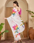 Vasthrlay Womens Printed Unstitched White Saree