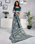 Vasthrlay Womens Printed Rama Blue Saree With Unstitched Blouse Piece