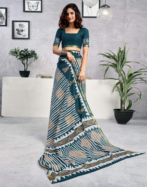 Vasthrlay Womens Printed Unstitched Light Green Saree
