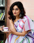 Vasthrlay Printed Chanderi Unstitched Teal Saree