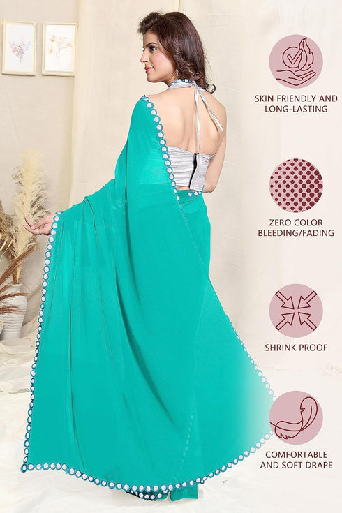Vasthrlay Sourbh Georgette Plastic Turquoise Ethnic Wear
