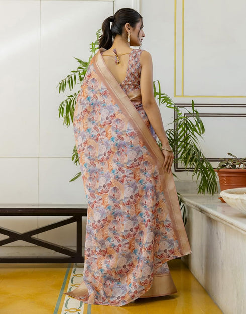Vasthrlay Womens Striped Unstitched Dusty Pink Saree