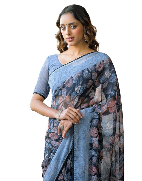 Vasthrlay Chiffon Blouse Maroon Saree