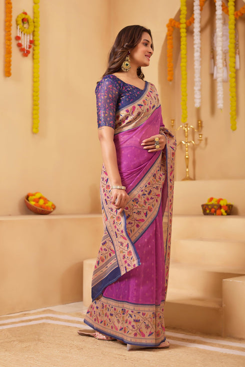 Vasthrlay Pink Unstitched Saree