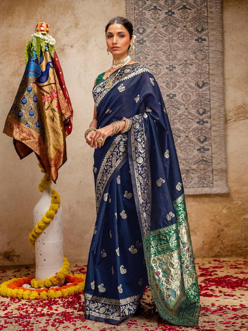 Vasthrlay Weaving Paithani Unstitched Maroon Saree