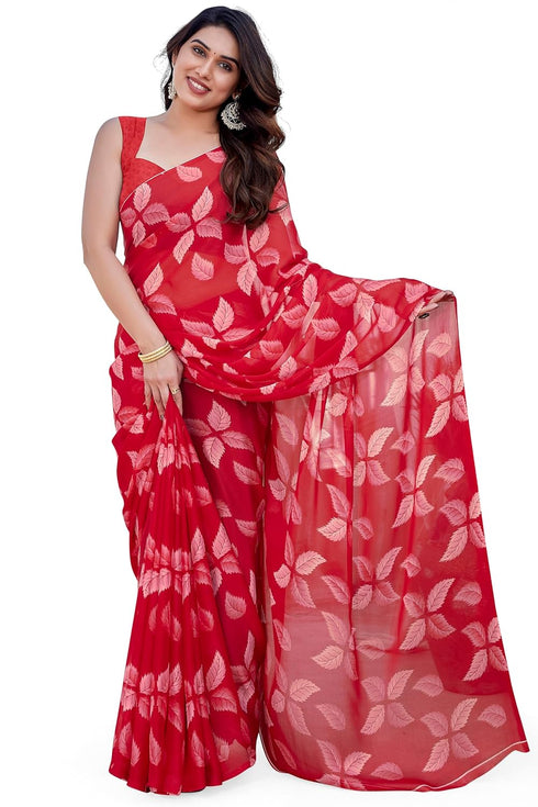 Vasthrlay Fashion Chiffon Printed Red Ethnic Wear