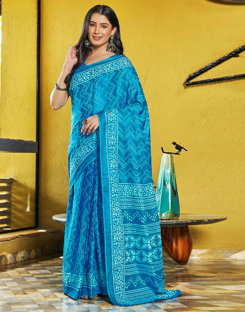 Vasthrlay Chanderi Bandhani Unstitched White Saree