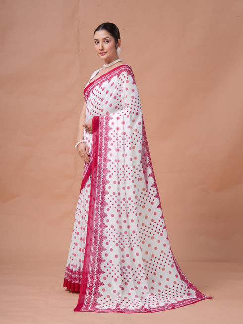 Vasthrlay Red Unstitched Saree