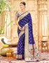 Vasthrlay Womens Paithani Unstitched Blue Saree