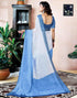 Vasthrlay Womens Printed Blue And White Saree With Unstitched Blouse Piece
