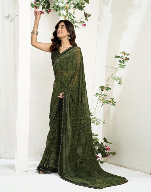 Vasthrlay Georgette Printed Unstitched Maroon Saree