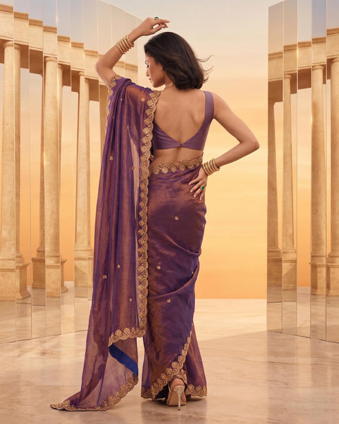 Vasthrlay Purple Organza Festive Saree
