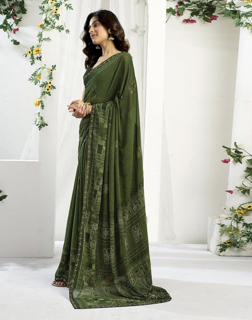 Vasthrlay Georgette Printed Unstitched Maroon Saree