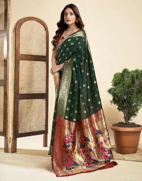 Vasthrlay Jacquard Paithani Unstitched Teal Saree